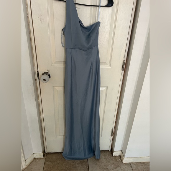 BHLDN Dylan one shoulder satin side slit gown NWT - Picture 7 of 16